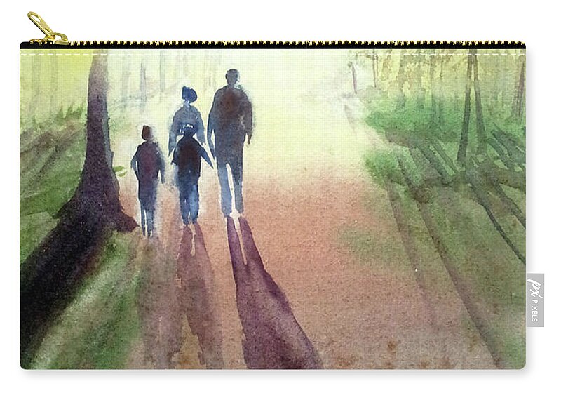 Family Walk Zip Pouch featuring the painting Long Shadows by Asha Sudhaker Shenoy