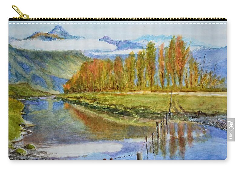 Alps Zip Pouch featuring the painting Long White Cloud by Dai Wynn