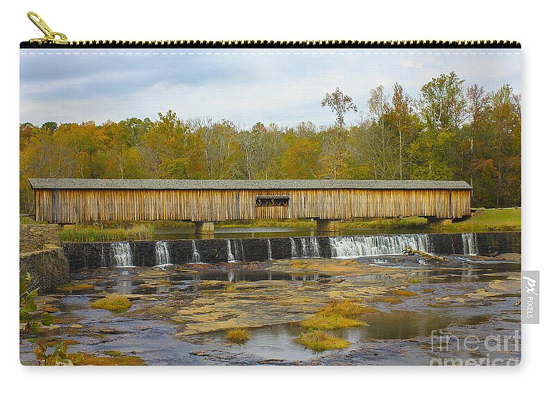 Reid Callaway Longevity Zip Pouch featuring the photograph Longevity Watson Mill Covered Bridge by Reid Callaway