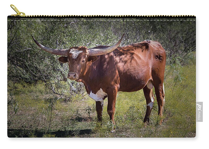 2016 Zip Pouch featuring the photograph Longhorn #95 - color by Tim Stanley