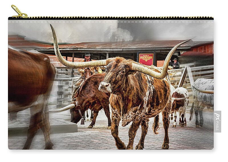 Worth Longhorns Zip Pouch featuring the photograph Longhorn by Kelley King