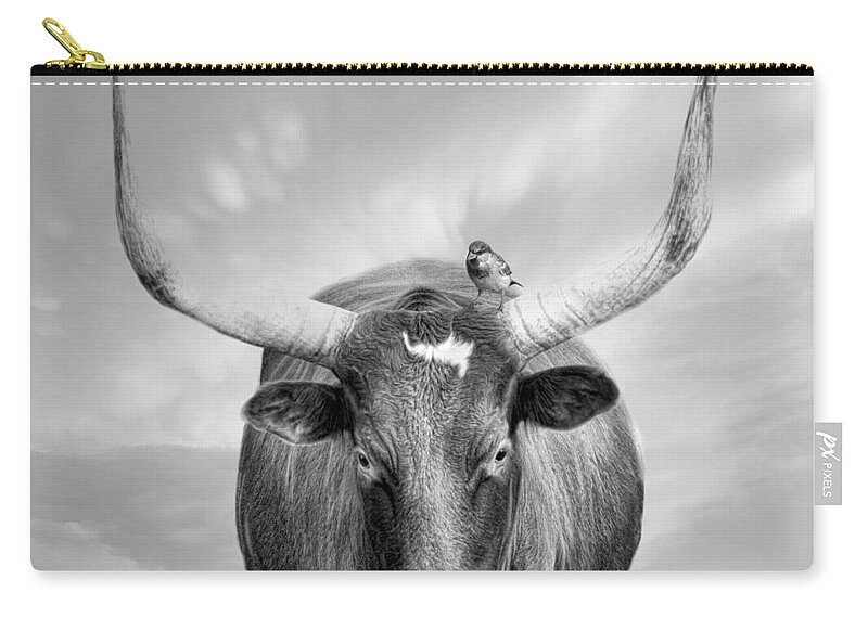 Longhorn Zip Pouch featuring the photograph Longhorn Respite by Robin-Lee Vieira