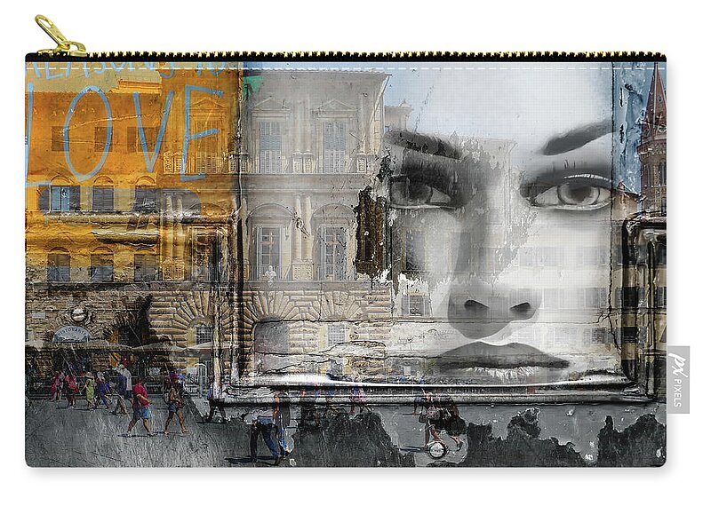 Woman Carry-all Pouch featuring the photograph Looking at the street life of Florence by Gabi Hampe