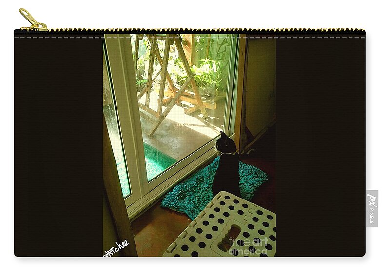 Cat Zip Pouch featuring the photograph Looking Outside by Sukalya Chearanantana