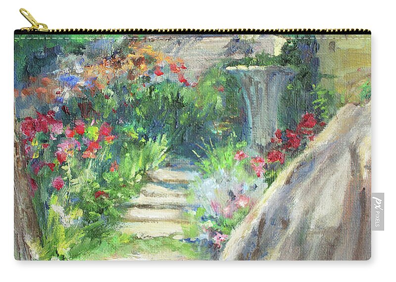 Garden Zip Pouch featuring the painting Looking Up The Garden Pathway by Joan Coffey