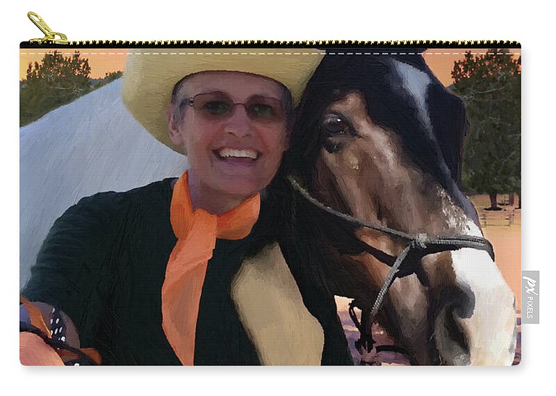 Tobiano American Paint Horse Portrait Zip Pouch featuring the painting Lori and Paco by Doug Kreuger