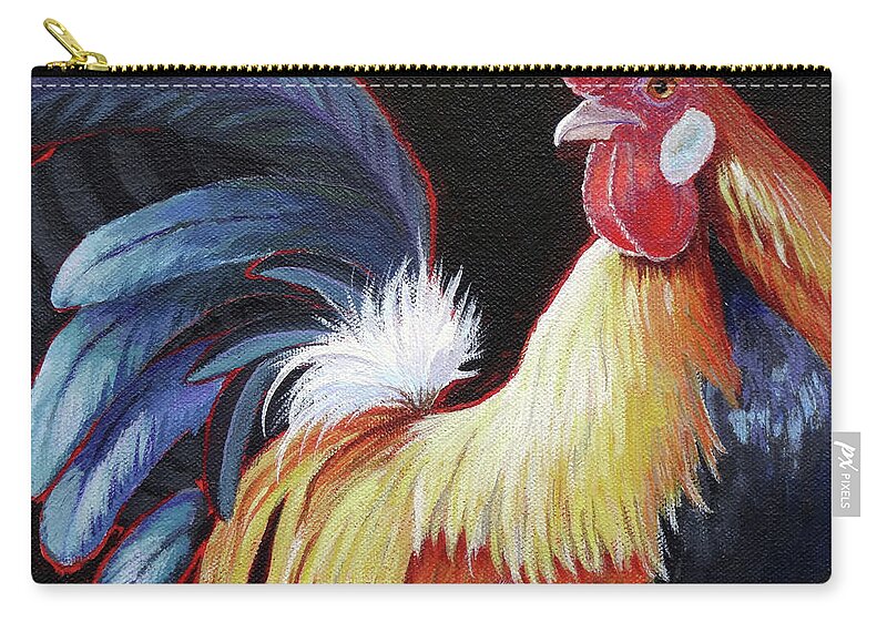 Colorful Rooster Zip Pouch featuring the painting Lori's Rooster 2 by Ande Hall