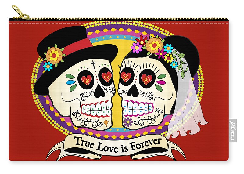 Sugar Skull Wedding Zip Pouch featuring the digital art Los Novios Sugar Skulls by Tammy Wetzel