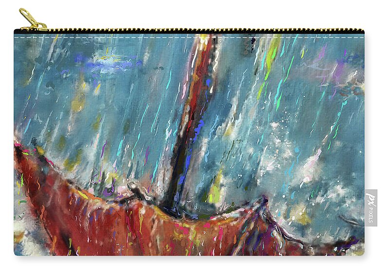 Rain Zip Pouch featuring the painting Lost umbrella, rain by Mark Tonelli