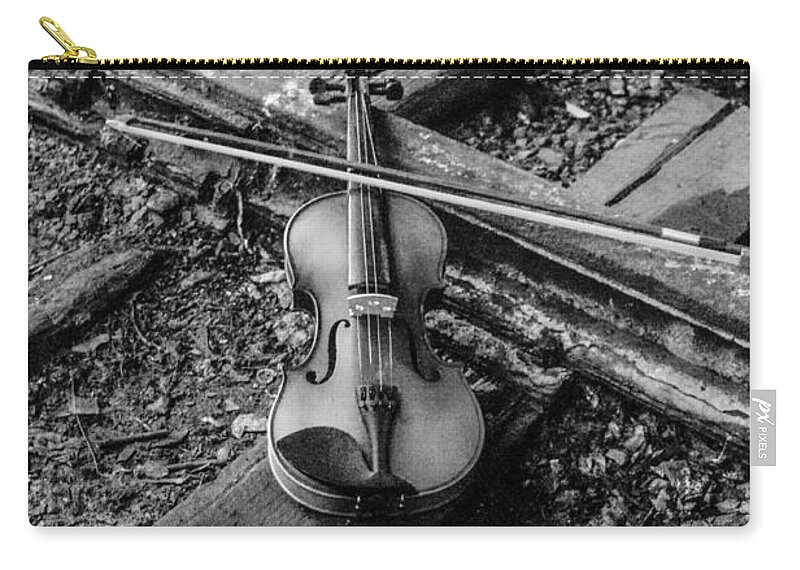 Violin Train Tracks Zip Pouch featuring the photograph Lost Violin by Gerald Kloss