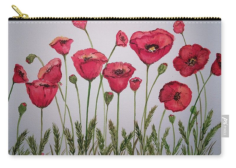 Poppies Zip Pouch featuring the painting Lot's of Poppies by Susan Nielsen