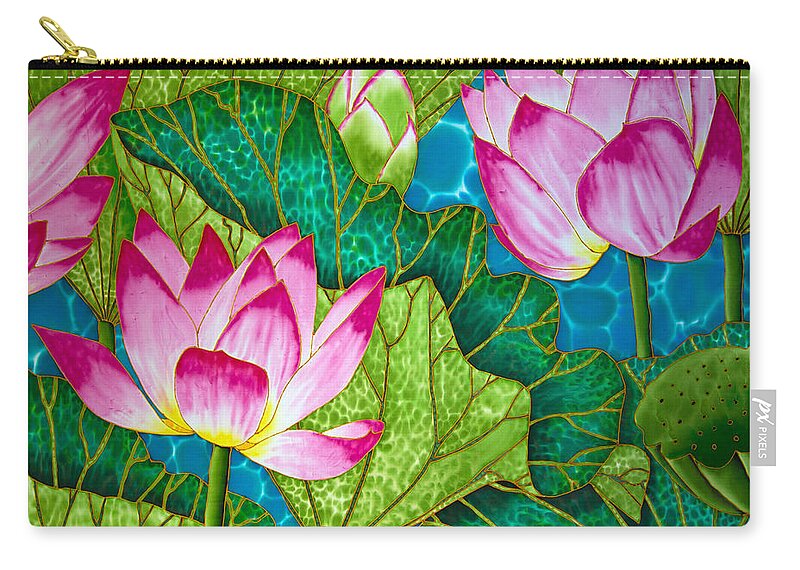 Waterlily Zip Pouch featuring the painting Lotus Pond by Daniel Jean-Baptiste