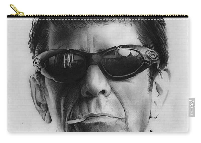 Lou Reed Zip Pouch featuring the drawing Lou Reed by Greg Joens