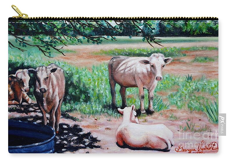 Cows Zip Pouch featuring the painting Louisiana Cows by Georgia Doyle