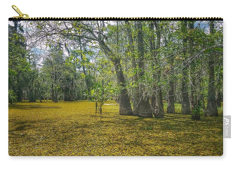 Blue Zip Pouch featuring the photograph Louisiana Swamp in Gold by Mary Capriole