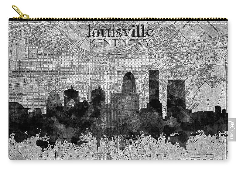 Louisville Zip Pouch featuring the digital art Louisville Kentucky Skyline Vintage 4 by Bekim M