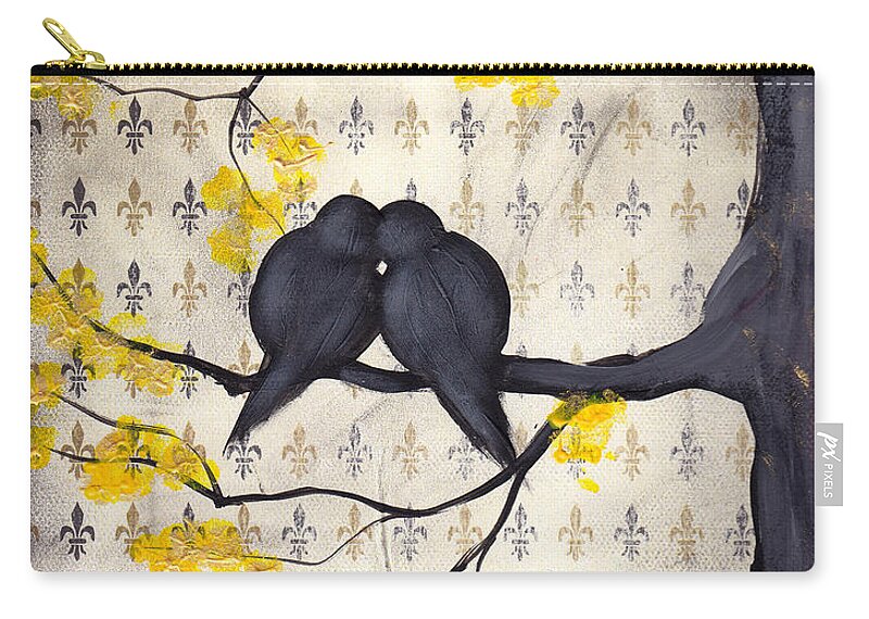 Birds Zip Pouch featuring the painting Love lifts us up where we belong by Abril Andrade
