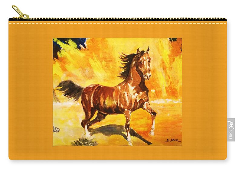 Horse Zip Pouch featuring the painting Lone Mustang by Al Brown