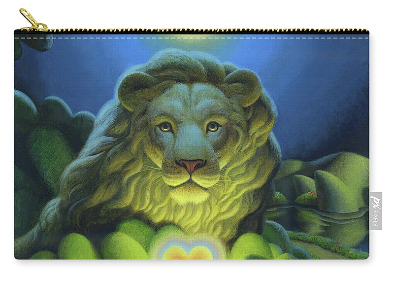 Lion Zip Pouch featuring the painting Love, Strength, Wisdom by Chris Miles