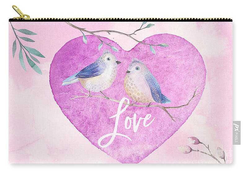 Love Zip Pouch featuring the digital art Lovebirds for Valentine's Day, or any Day by Anita Pollak
