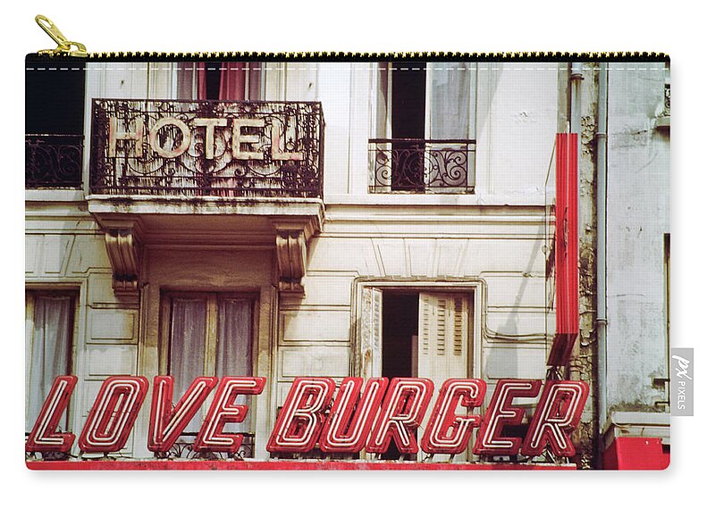 Color Zip Pouch featuring the photograph Loveburger Hotel by Frank DiMarco