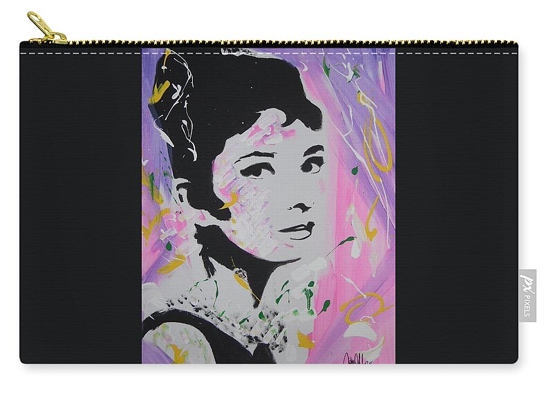 Audrey Hepburn Zip Pouch featuring the painting Lovely Audrey by Antonio Moore