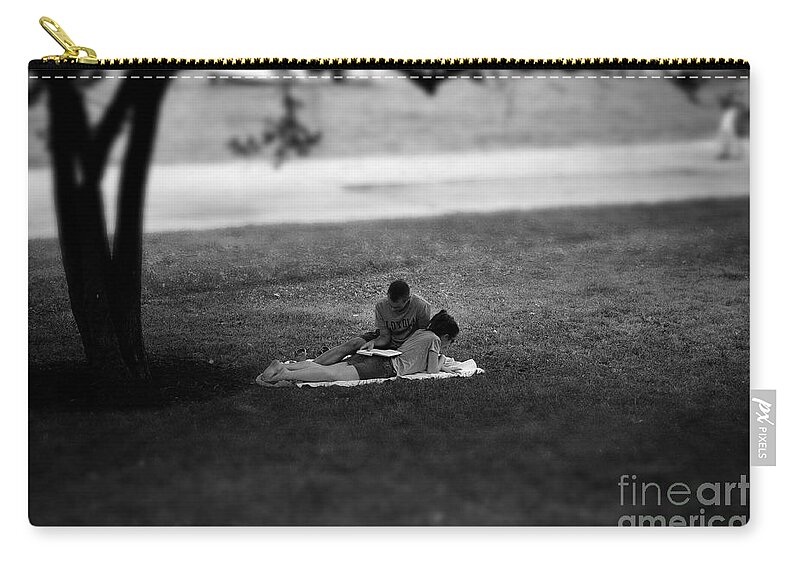  Midwest America Zip Pouch featuring the photograph Lovers Reading by the Lake by Frank J Casella