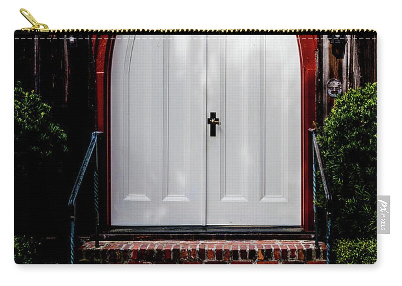 Americana Zip Pouch featuring the photograph Low Country Wooden Church Door by Thomas Marchessault