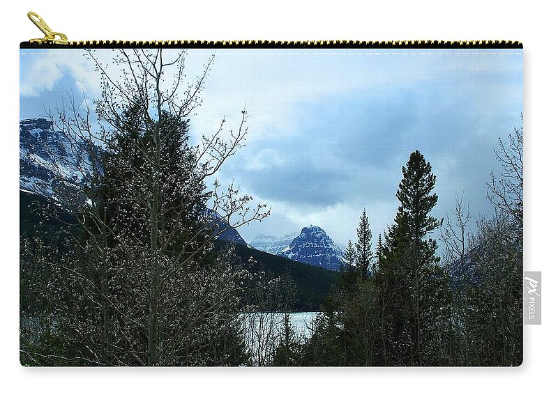 Two Medicine Lake Zip Pouch featuring the photograph Lower Two Med Lake Through the Trees by Tracey Vivar