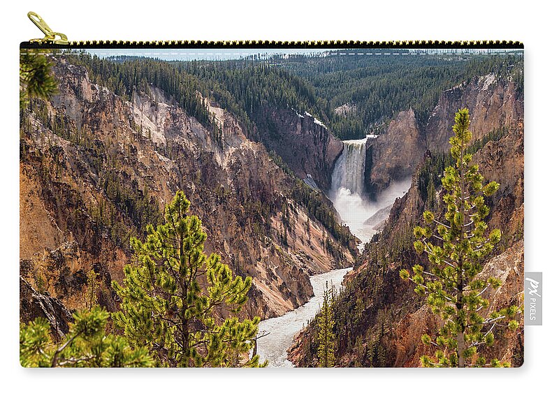 Lower Yellowstone Canyon Falls Waterfall Landscape Yellowstone National Park Wyoming Zip Pouch featuring the photograph Lower Yellowstone Canyon Falls 5 - Yellowstone National Park Wyoming by Brian Harig