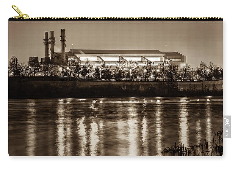 Lucas Oil Stadium Zip Pouch featuring the photograph Lucas Oil Stadium - Indianapolis Colts Home Field - Sepia Edition by Gregory Ballos