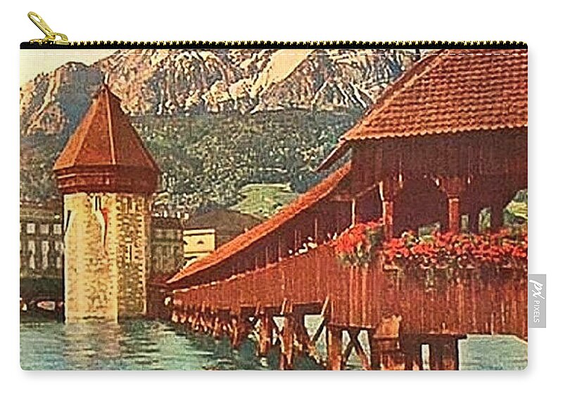 Lucerne Zip Pouch featuring the painting Lucerne, Switzerland, sailing on a small ship by Long Shot