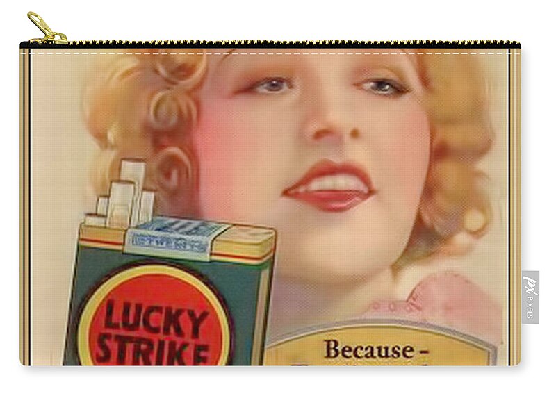1929 Lucky Strike Poster Staley Art Add Advertisement Magazine Vintage Roaring 20s Cigarettes Smoking Tobacco Toasted Pack Zip Pouch featuring the digital art Lucky Strike Poster by Chuck Staley