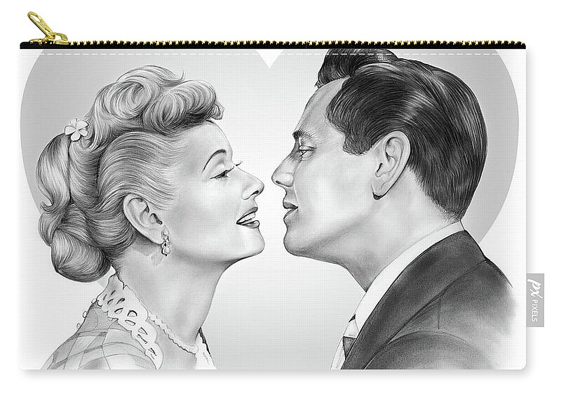Lucille Ball Zip Pouch featuring the drawing Lucy and Desi by Greg Joens
