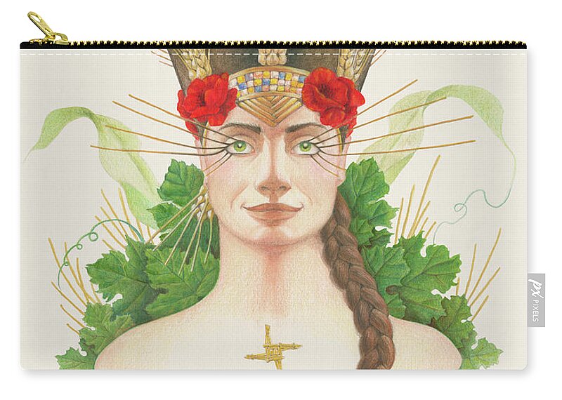 Pagan Art Prints Zip Pouch featuring the mixed media Lughnasadh Goddess Portrait by Melissa A Benson