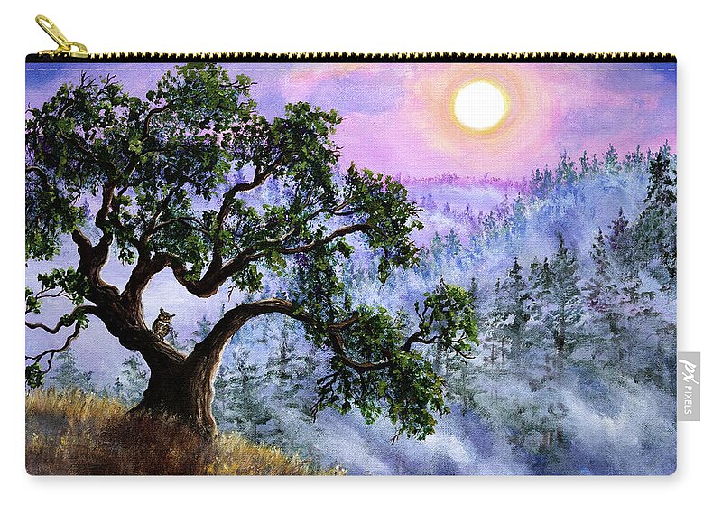 Owl Zip Pouch featuring the painting Luna in Mist and Fog by Laura Iverson