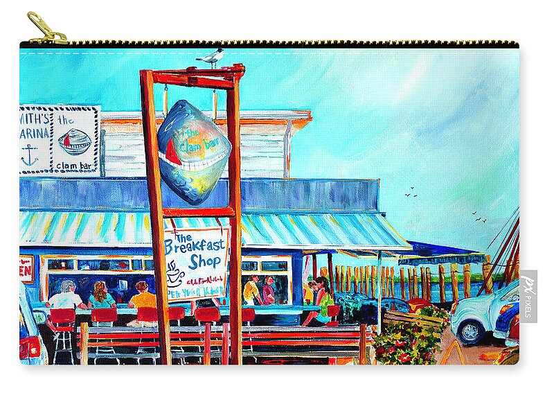 Clam Bar Zip Pouch featuring the painting Lunch at the Clam Bar by Phyllis London