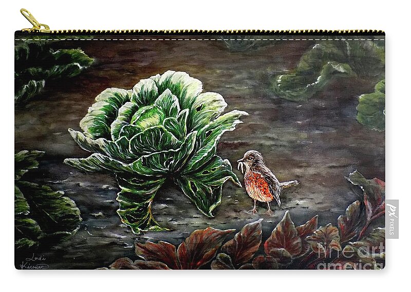 Cabbage Zip Pouch featuring the painting Lunch In The Garden by Judy Kirouac