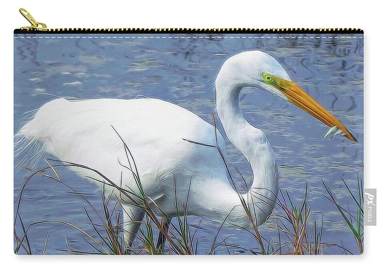 Great Egret Zip Pouch featuring the photograph Lunch Time by A H Kuusela