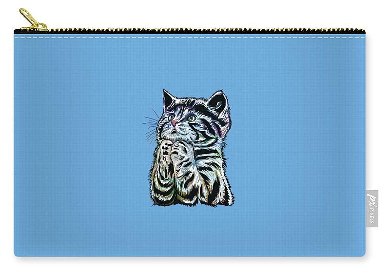 Kitten Zip Pouch featuring the painting Lunch time. by Andrzej Szczerski