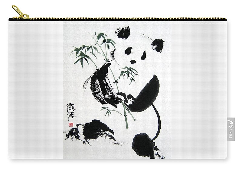 Panda Zip Pouch featuring the painting Lunch Time by Laurie Samara-Schlageter