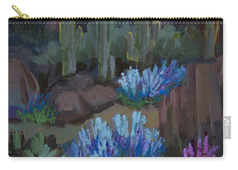 Arizona Zip Pouch featuring the painting Lupine in Bloom at Boyce Thompson Arboretum by Diane McClary