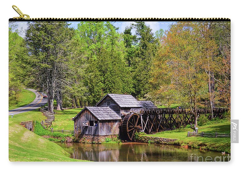 Mabry Mill Zip Pouch featuring the photograph Mabry Mill in the Springtime on the Blue Ridge Parkway by Kerri Farley