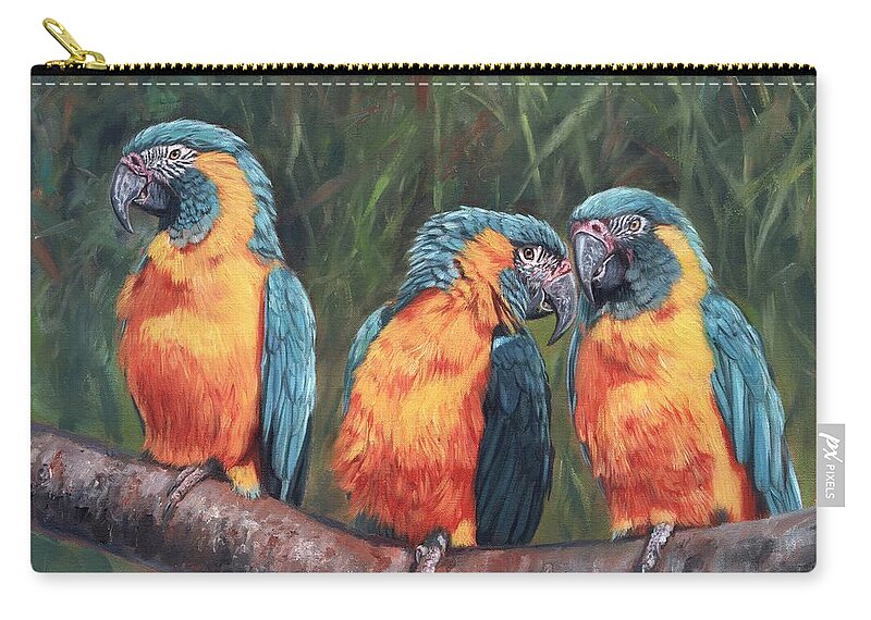 Macaw Zip Pouch featuring the painting Macaws by David Stribbling