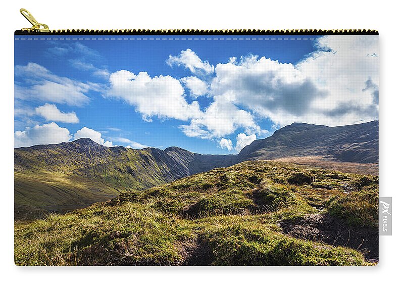 Beenkeragh Zip Pouch featuring the photograph Macgillycuddy's Reeks and valleys in Kerry in Ireland by Semmick Photo
