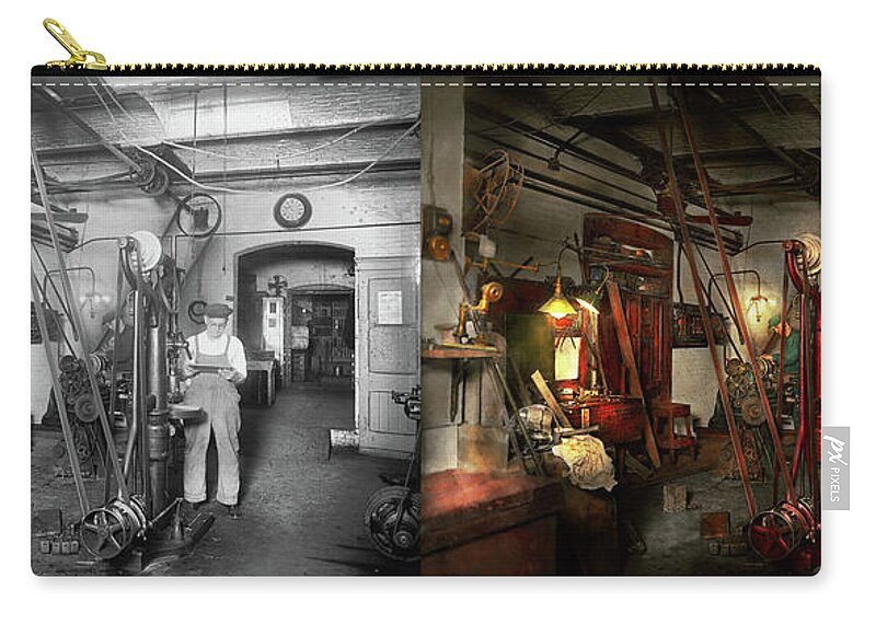 Machinist Zip Pouch featuring the photograph Machinist - Government approved 1919 - Side by Side by Mike Savad