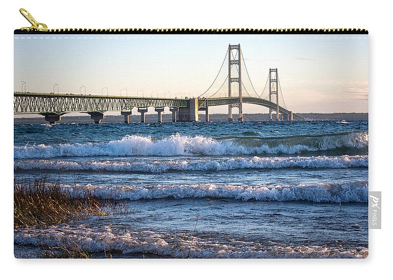 Bridge Zip Pouch featuring the photograph Mackinac Bridge Michigan by Mary Lee Dereske