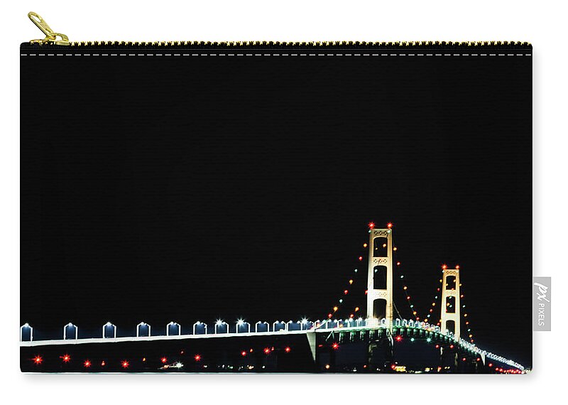 Michigan Zip Pouch featuring the photograph Mackinaw Bridge 60th Anniversary by Joe Holley