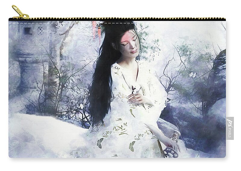 Madam Butterfly Zip Pouch featuring the mixed media Madam Butterfly To Die with Honour by Shanina Conway