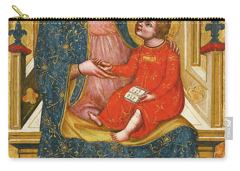Master Of The Pesaro Crucifix Zip Pouch featuring the painting Madonna and Child enthroned by Master of the Pesaro Crucifix